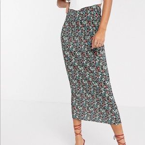 Pleated, Floral Maxi Skirt